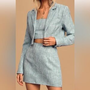Light blue suit 2 pc tweed jacket/skirt sz S Blue Blush